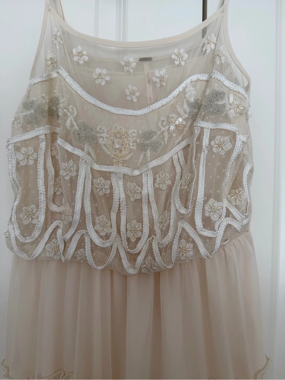 Free People Sprinkled Stardust Maxi Dress Cream Beaded Boho Festival Size M
